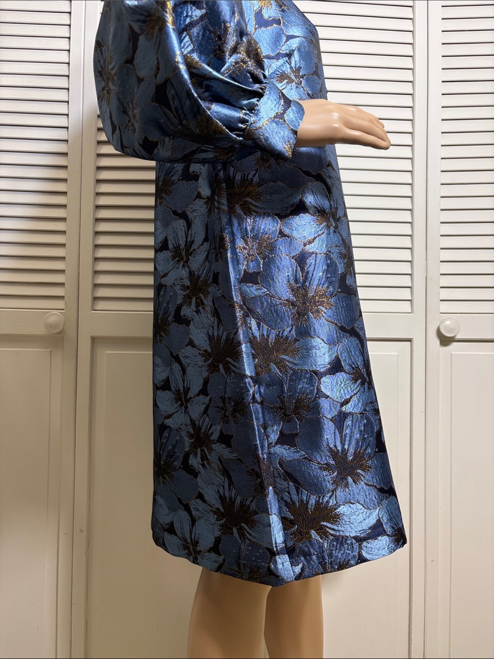 Pomander Place Blue Jacquard Samantha Dress Floral Balloon Sleeves XXL - Picture 10 of 16